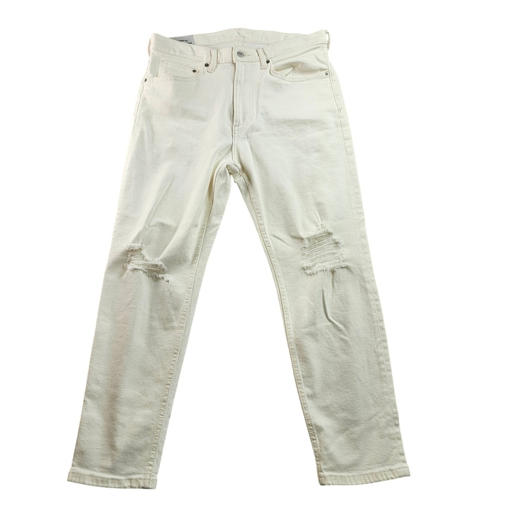 H&M Jeans‎ Mens 32 White Denim Streetwear Grunge Distressed Regular Fit Tapered